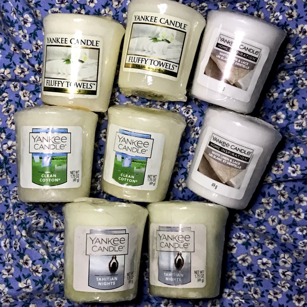 Fresh clean linen laundry scents yankee votive mix lot cotton lace towels white